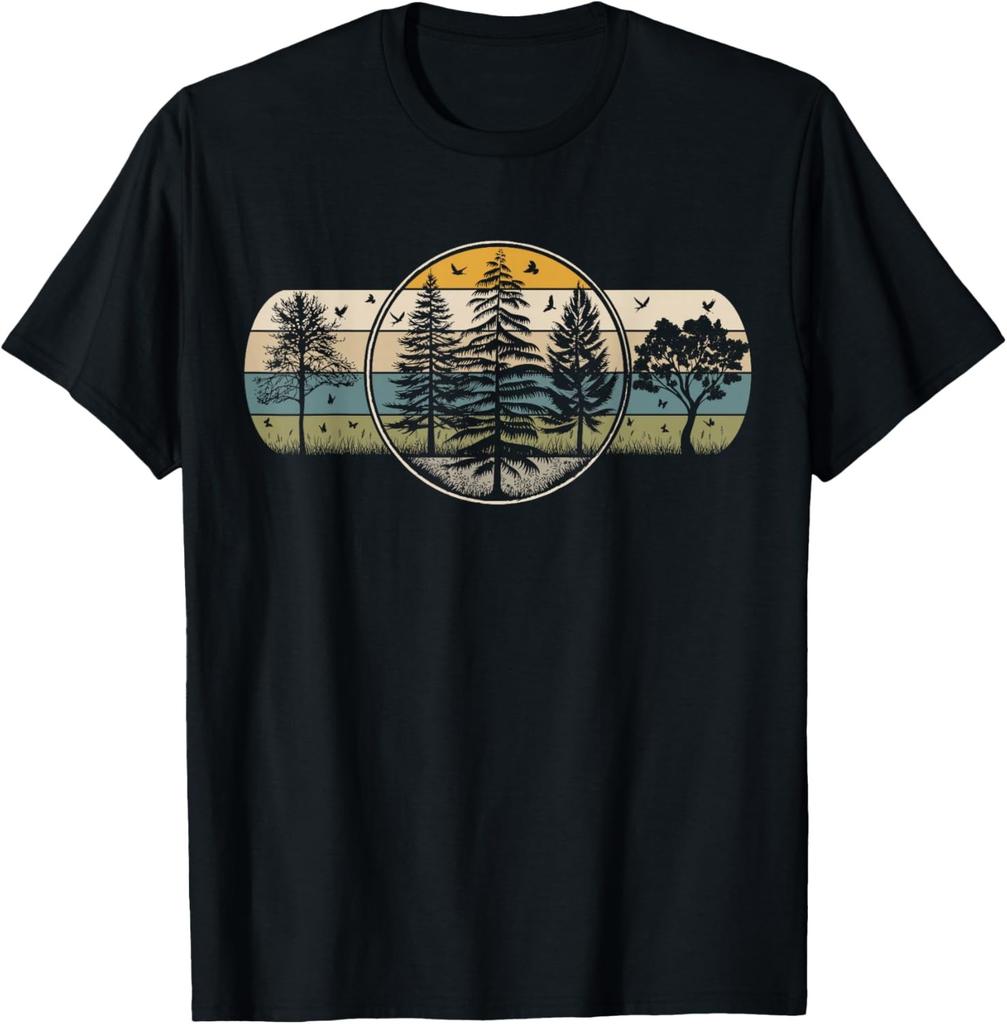 Forest Mountains Nature Heartbeat Outdoor Hiking Camping T-Shirt Vintage T Shirt Customizable Camisas Streetwear