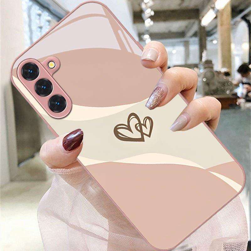Interwoven Love Printed Pattern Glass Phone Case for Samsung Galaxy S26 S25 S24 S23 S22 S20 fe/plus/Ultra Anti Drop