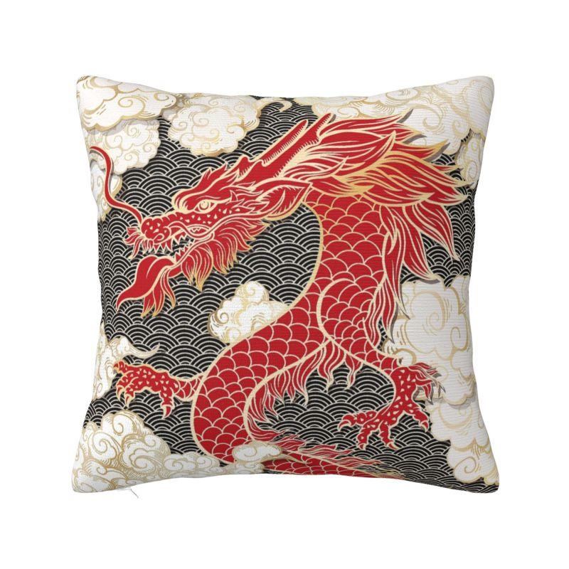 Asian Tradition Dragon Totem Cushion Covers Xcm Velvet Throw Pillow Case for Sofa Square Pillowcase Living Room Decoration