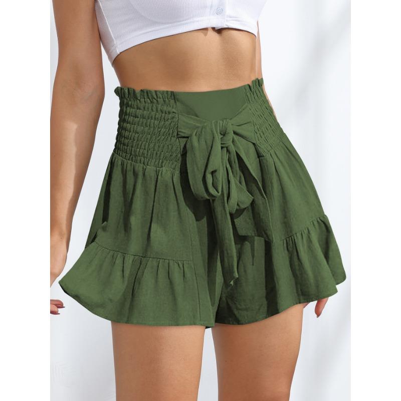 Sommerliche Shorts mit weitem Bein und Riemchen für Damen, drapiert, vielseitige Freizeithose