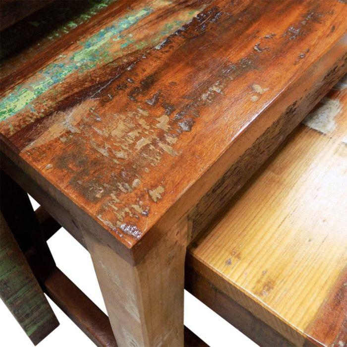 VidaXL Table gigogne 3 pcs vintage Bois de récupération