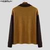 INCERUN Autumn Men Zip-up Lapel Long Sleeve Stitching Rib Knitted Pullovers Tops