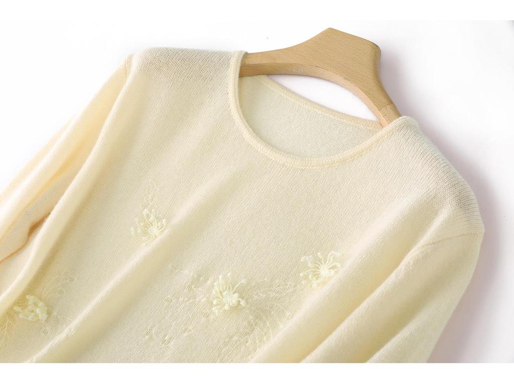 Women's Pure Wool Firework Embroidered White Sweater - Autumn/Winter Loose Knit Pullover