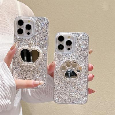 Strass Katzenkrallen Krone Spiegel Handyhülle für Apple 15 Promax Glitzer Pailletten für IPhone 17 Epoxid 16