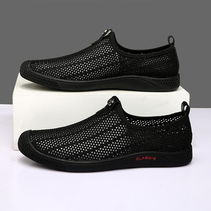 

Spring and summer casual shoes, new men s shoes, one-pedal mesh breathable mesh fly-woven men s running sports shoes 47 чёрный