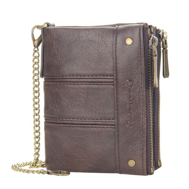 Wallet Men's Short Style European American Retro Multi Card Chain Soft Leather Clip Zipper Coin Purse