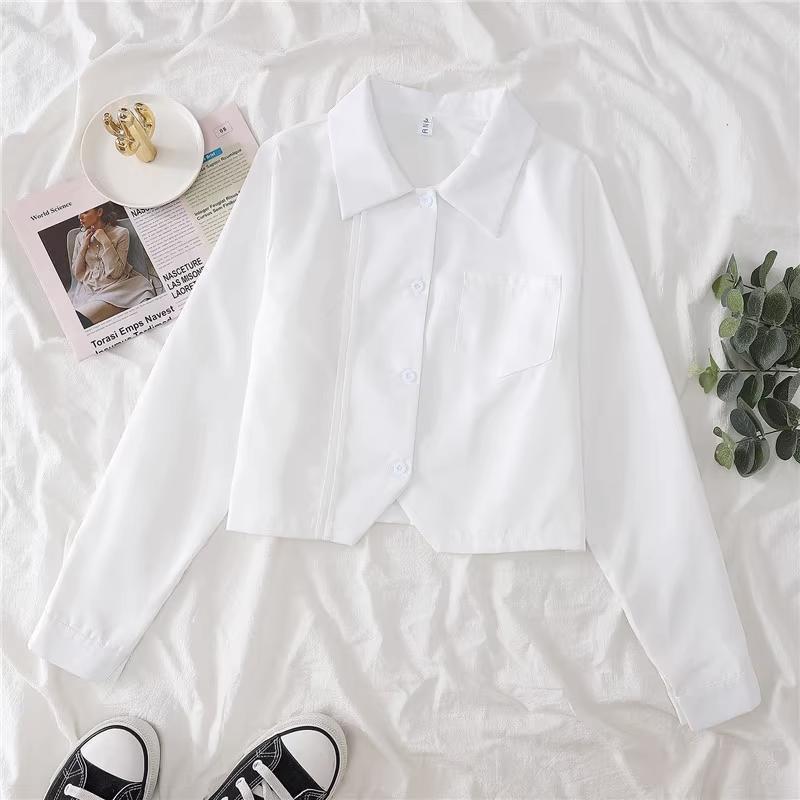 Early Autumn Women's Long-Sleeve White Japanese JK College Style Accordion Pleat Shirt