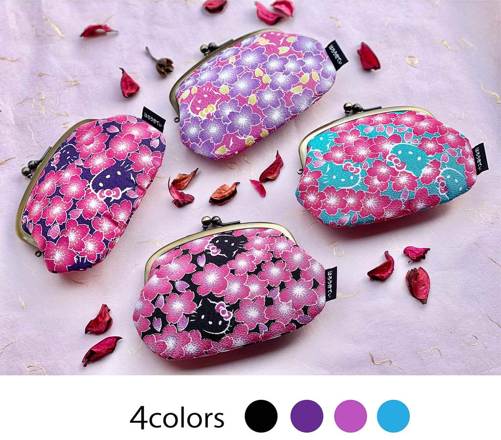 Hello Kitty Clasp Wallet with Coin Cherry Blossom Made In Hello Sanrio Light Blue [B-andyu] [Kyoto Workshop] 4.0 Parent-Child Purse, Chirimen, Design,