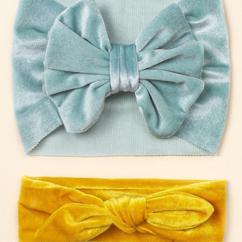 Baby golden velvet headband 2-piece set, cute new headscarf set, bow children's headband.