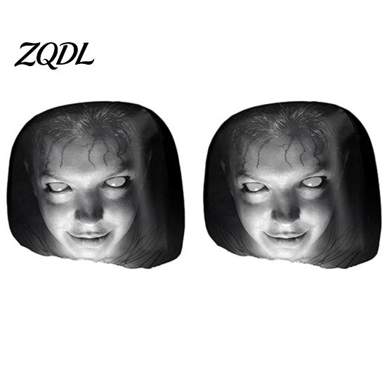 Eerie Car Interior Styling Realistic Horror Headrest Covers, Double Sided Scary Passenger Decorative Sleeves Illusion Seat Protector, Universal