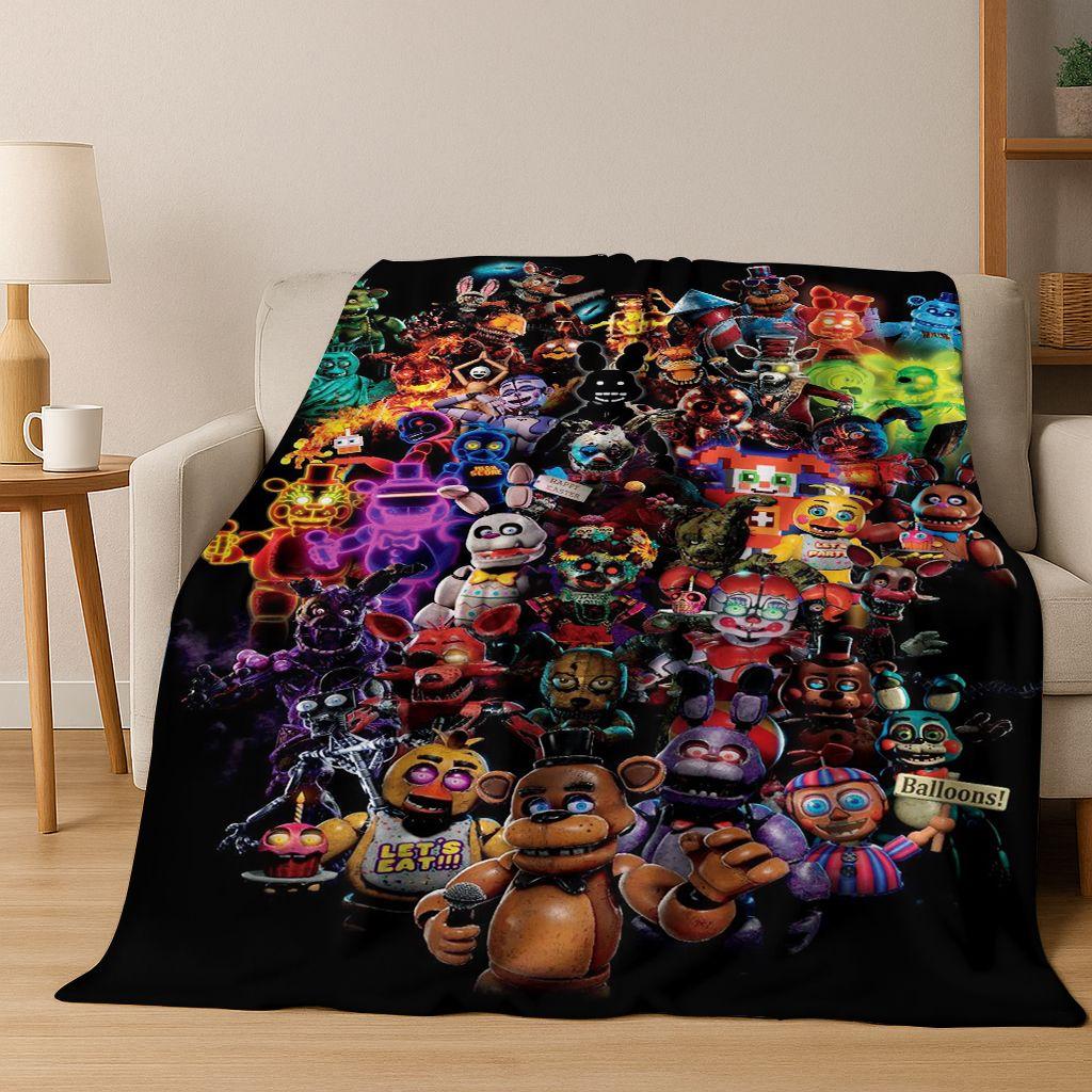 3D F-FNAF Game Cartoon Flannel Blanket Soft Warm Throw Blanket for Bed Bedroom Room Living Room Travel Camping Picnic Gift 75x90cm