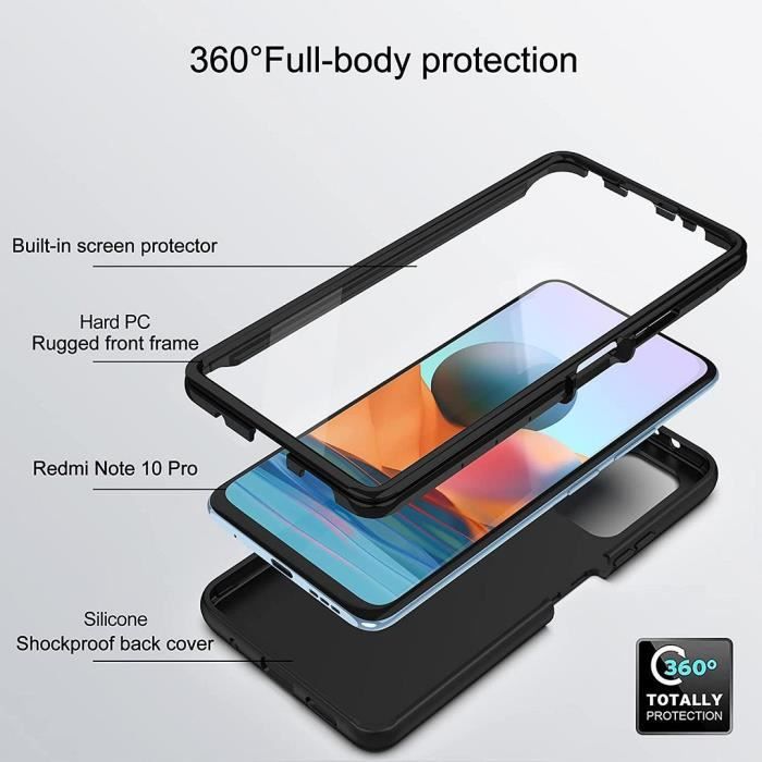 Coque Intégrale 360 - Xiaomi - Redmi Note 10 Pro - Noir - Anti-Rayures - Souple