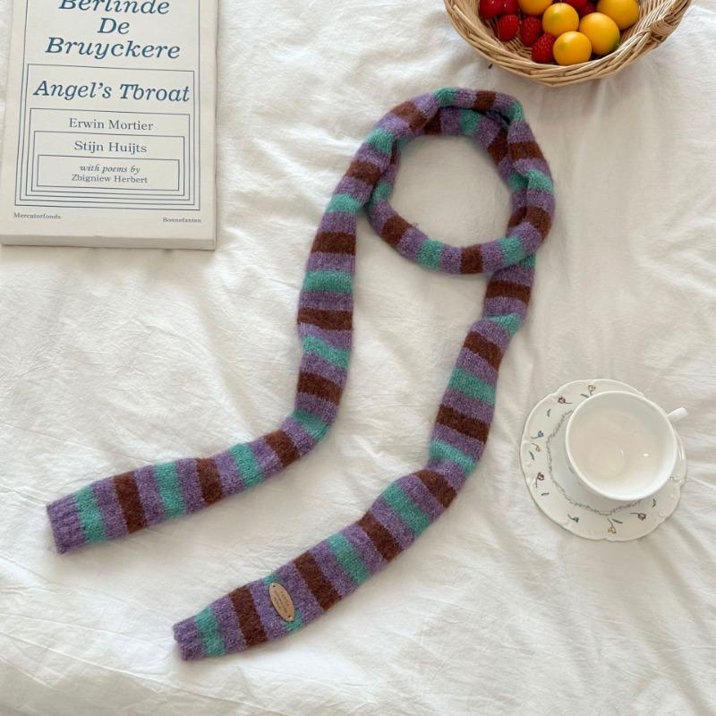 Scarf atmosphere new millennial babes long baguette narrow scarf rainbow stripe knitted scarf women