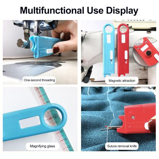 1/2Pcs 4-In-1 Sewing Threader Tool with Seam Remover, Magnifying Glass, Magnetic Seam Guide, Needle Threading Helper Tools, Sewing Accessory