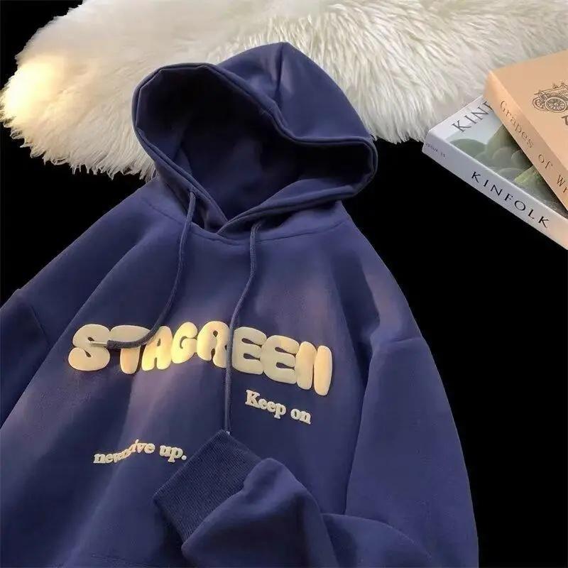 Amerikanischer Stil Vintage Trendiges Dünnes Kapuzensweatshirt Langarm Für Herren Frühling Herbst Schwergewicht Übergröße Top Kleidung