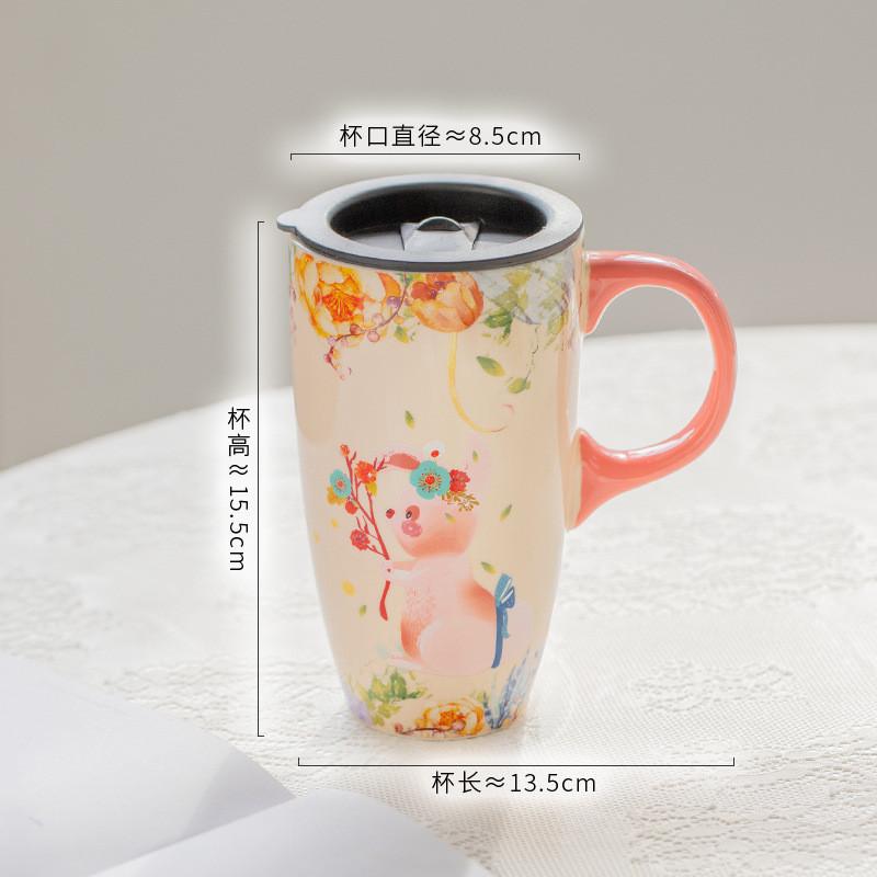 

560ml Large Ceramic Coffee Mug Animals Travel Cup with Lid Elephant Handmade Milk Tea Mug Christmas Gift 501-600ml