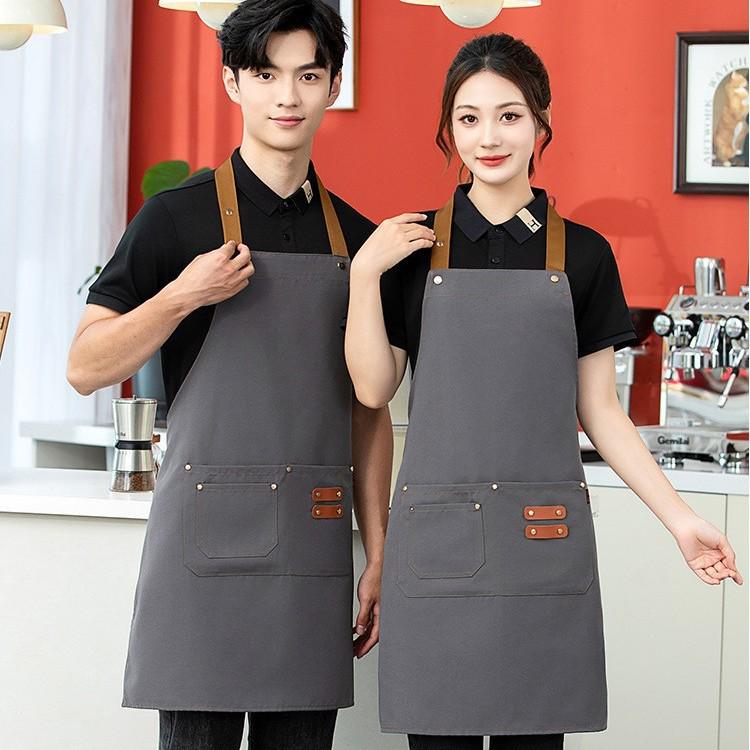 Adjustable Waterproof Canvas Apron with Logo Print for Kitchen and Restaurant Use