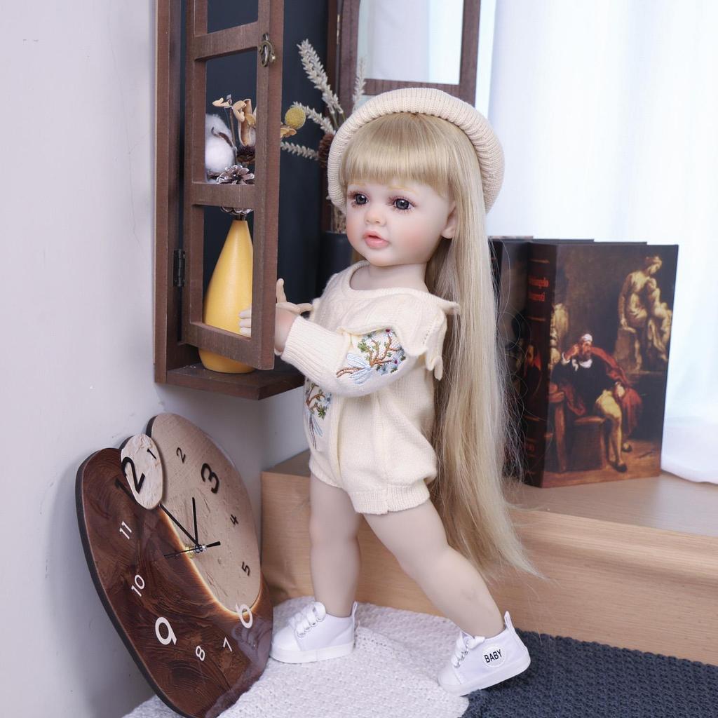 KEIUMI 55cm Reborn Girl Doll Full Silicone Vinyl Blonde Hair Newborn Baby Doll Toy Christmas Gifts Early Educational Playmate