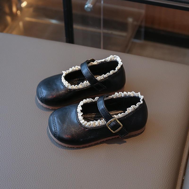 New Children's Flats Simple Lolita Girls Princess Leather Shoes Walking Versatile Sweet Pleated Kids Causal Fashion Shoes
