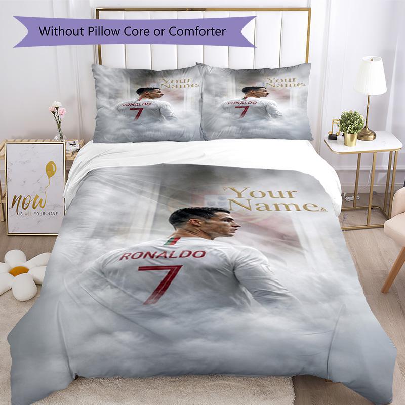 Cristiano Ronaldo Customize Your Name Bed CoverBed Perfect for Study Room Breathable Duvet Cover Bedroom Decor Best for Christmas