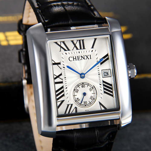 Lancardo Men's Waterproof Watch with Japanese Quartz Movement, Leather Strap, Analog Display, Square Face, Roman Dial, Simple Design, Black, Antique S