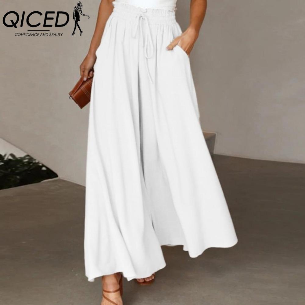 QICED Damenmode, lässig, einfarbig, bedruckt, Hosen und Caprihosen