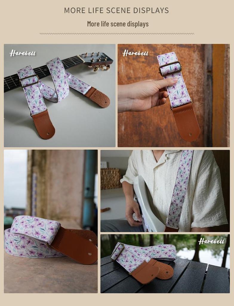 Purple Butterfly & Orchid Pattern Non-Slip Guitar Strap, 5cm Wide