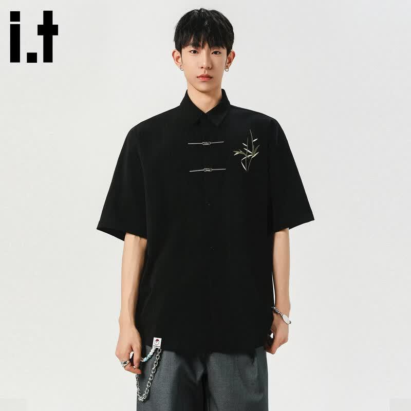 Men's New Chinese Style Embroidered Short-Sleeve Shirt