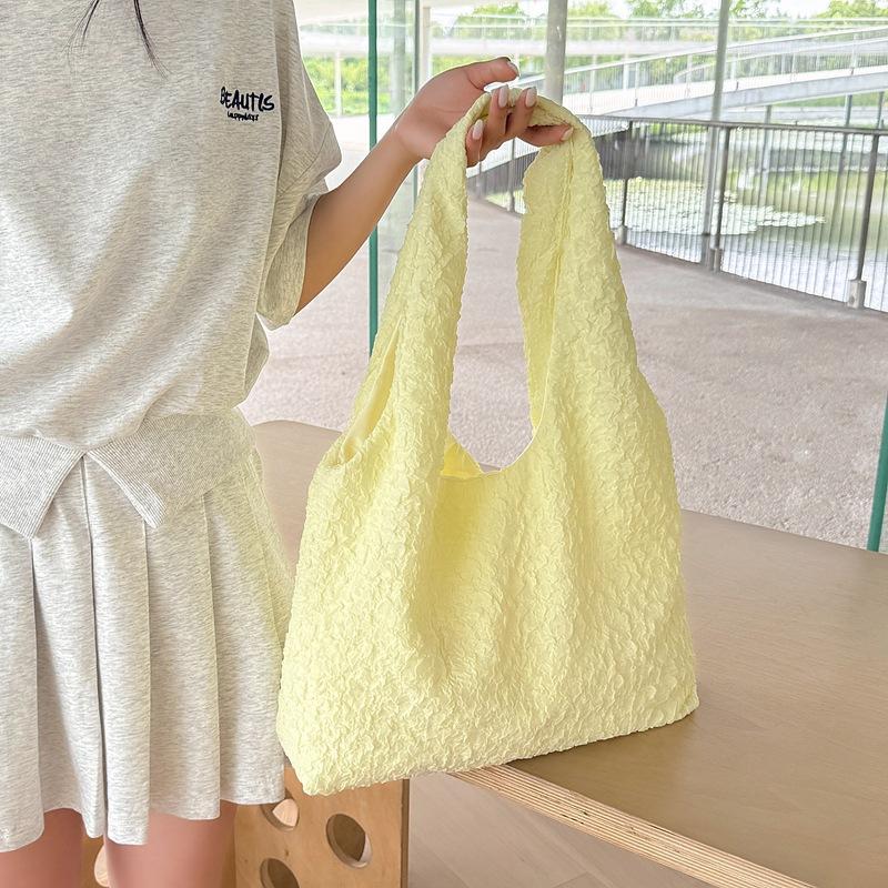 

Candy Color Pleated Women s Vest Shoulder Bag Sweet Jacquard College Girls Handbags Casual Large Capacity Women s Shopping Bag жовтий