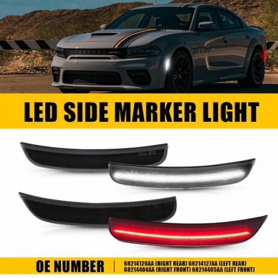 4x For Dodge 2015- Charger Smoked LED Side Marker Light Front White+Rear Red