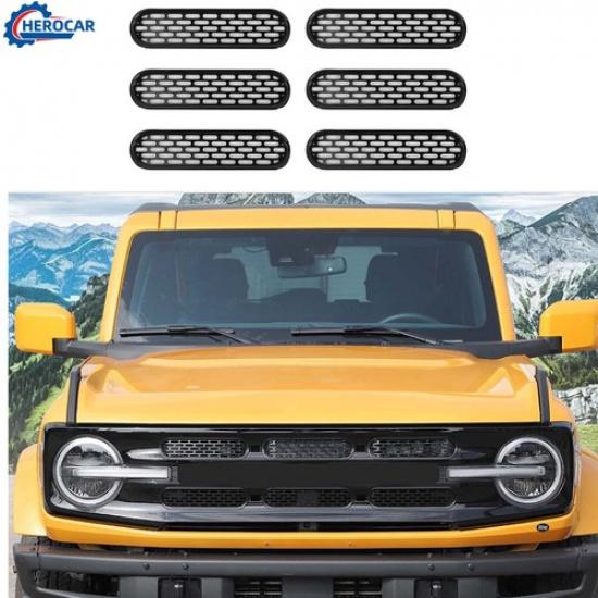 Black Front Grille erts Mesh Grill Trim Frame Cover Full Kit For  Bronco 21+