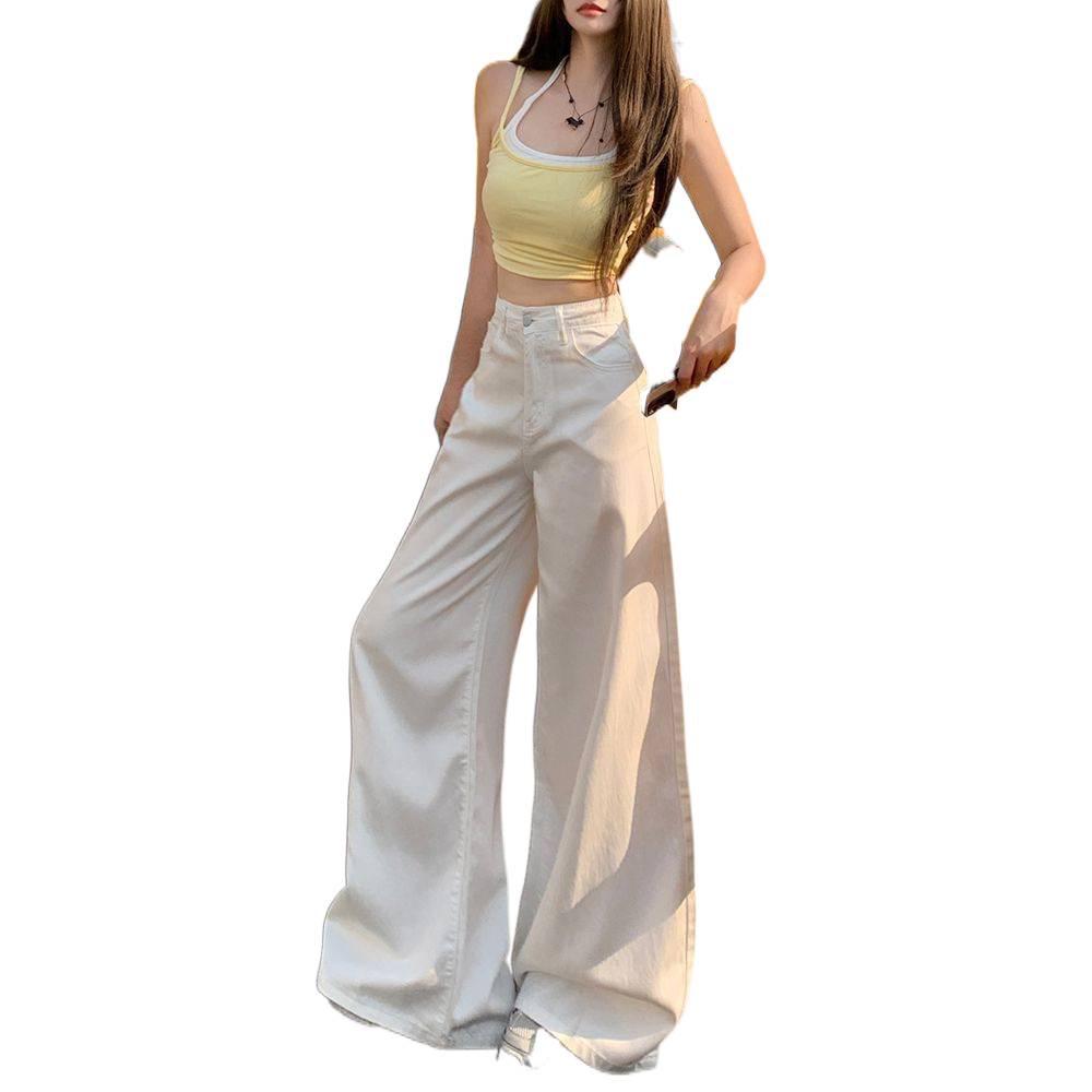 High-Waisted American Style Wide-Leg White Jeans: Summer 2026 Flattering Slimming Loose Straight Pants