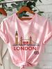 TXWomen's Regular Fit Graphic T‑Shirt Vintage London Landmarks British Skyline Big Ben & London Eye Print Crew Neck Short Sleeve