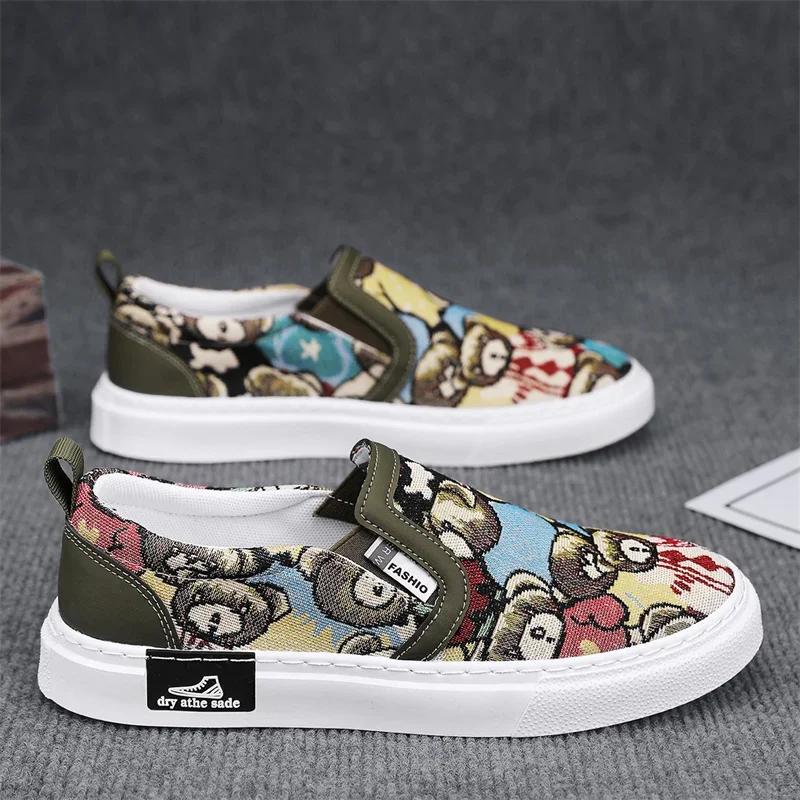 Men Espadrilles Luxury Loafers Man Platform Canvas Shoes Fashion Bear Print Casual Men Shoes Design Summer Classic Slip-on Shoes