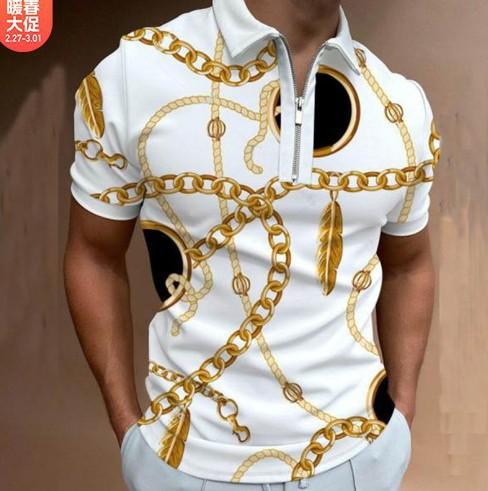 Short-sleeve Polo Shirt with Vertical Stripes, Half-zip Placket, Stylish Casual Top