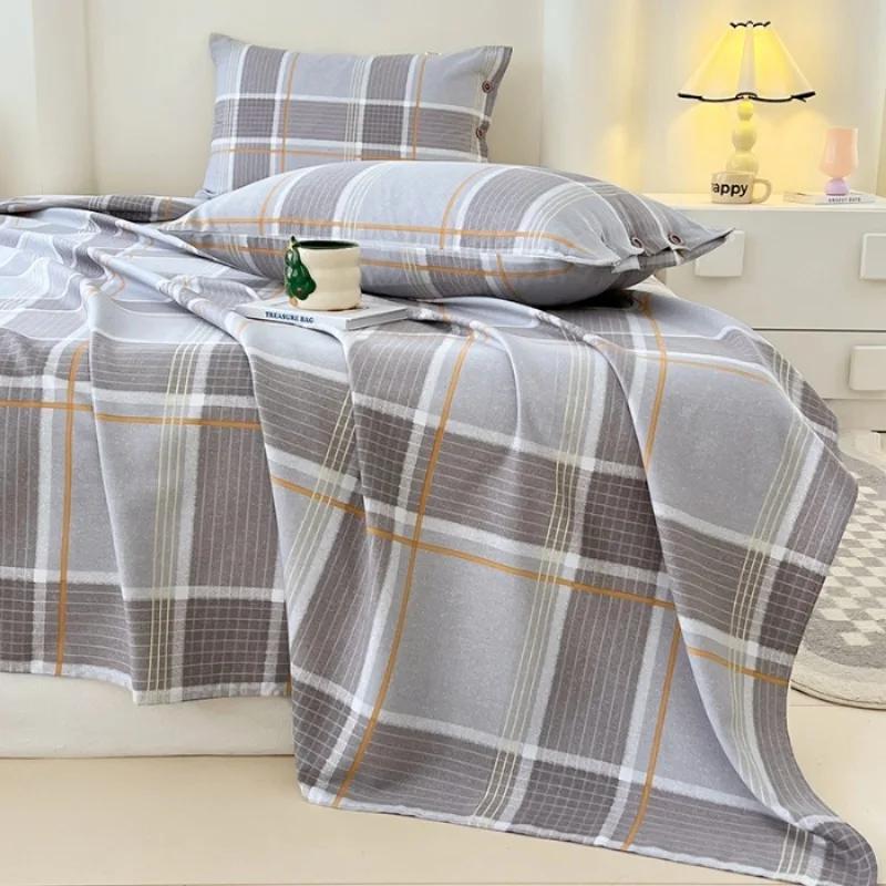2025 new raw cotton old coarse cloth bed sheet single piece summer button pillowcase quilt sheet skin-friendly three-piece set
