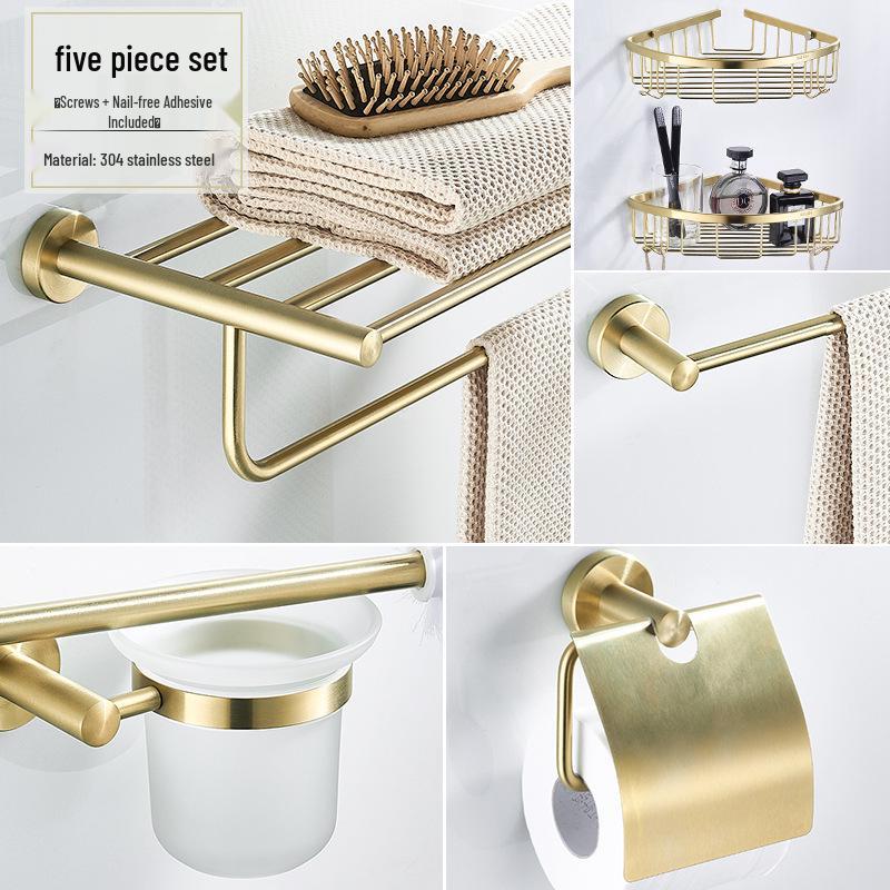 Minimalist Brushed Gold Towel Rack - 304 Stainless Steel Bathroom Hardware Hanger