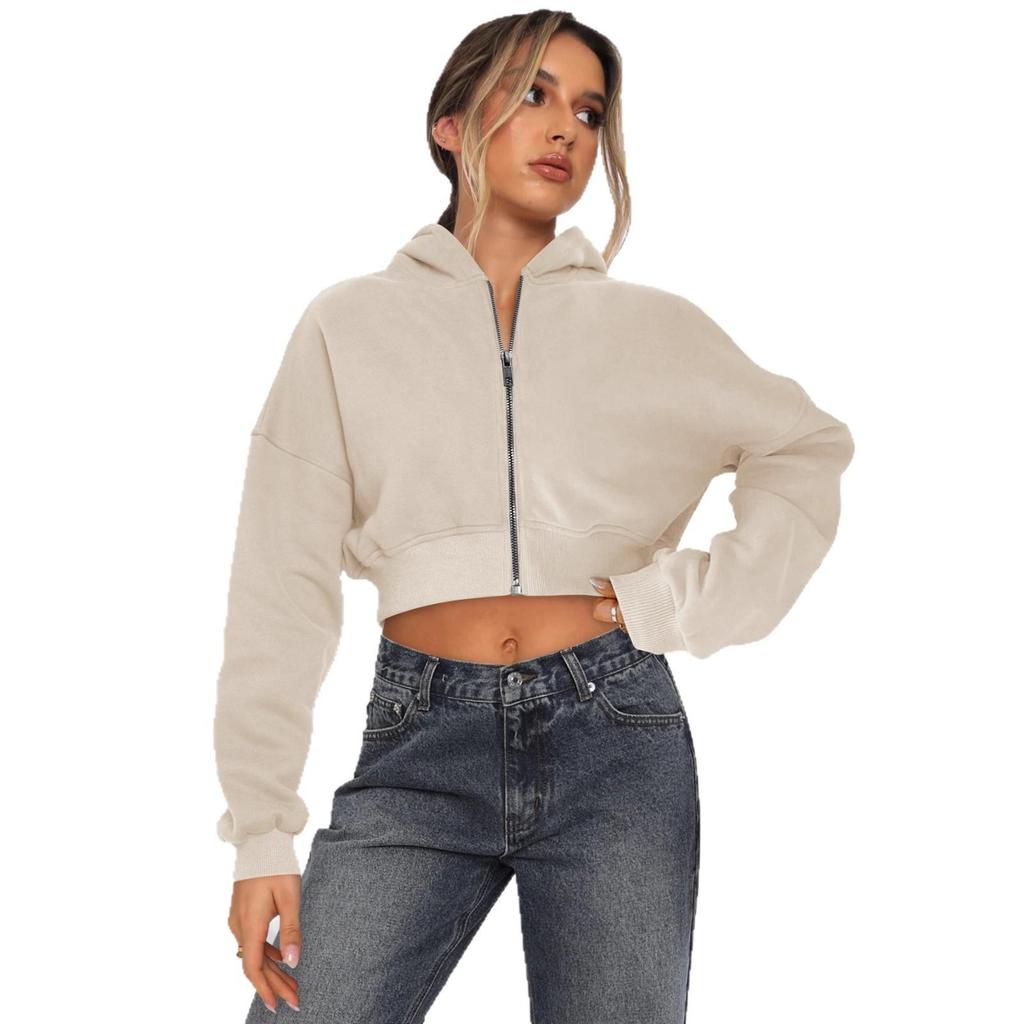 Women's Cropped Hoodie with Full Zip In Multiple Colors
