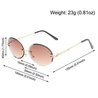 Fashion Rimless Oval Sunglasses For Women Men Retro Gradient Lens Metal Frame Sun Glasses Outdoor Travel Sunglass Shade Eyewear