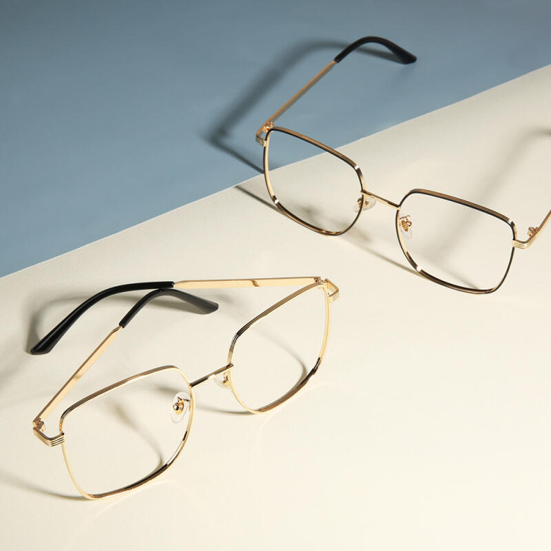 Square oversized gold eyeglass frames 67530 Black + Gold