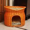 Medium Woven Rattan Pet House: Enclosed, Double-Layer, Washable, All-Season Cooling Mat for Dogs and Cats