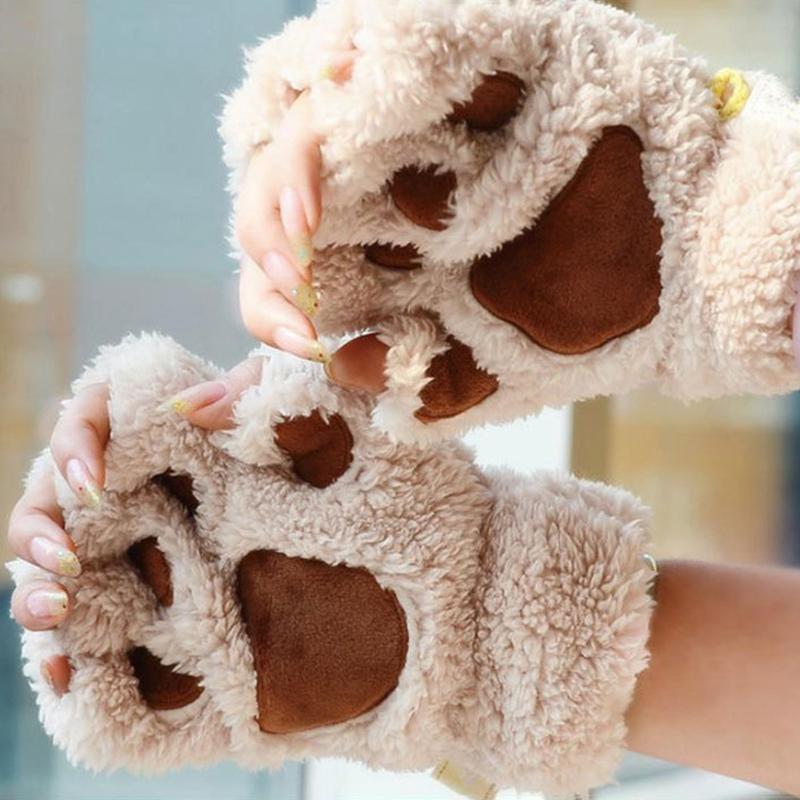 Schöne Plüschhandschuhe mit Katzenkrallen und Pfoten, Plüschfäustlinge, warm, weich, kurze, fingerlose, flauschige Bärenhandschuhe, Kostüm, Halbfingerhandschuhe
