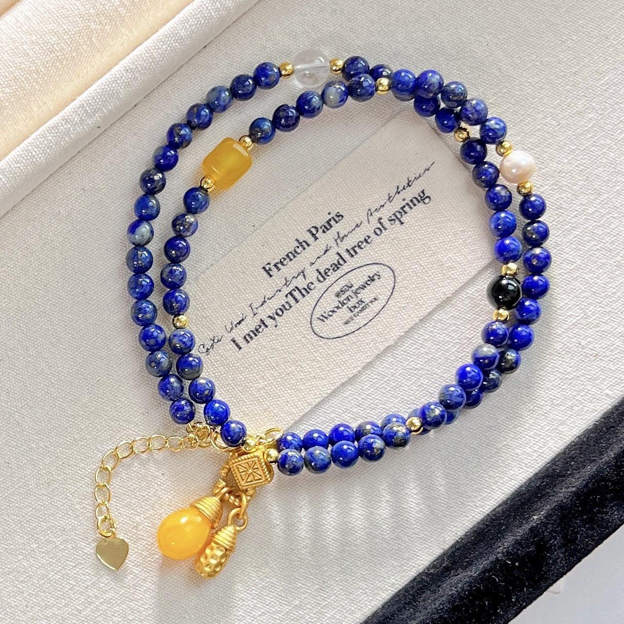 

4mm High Quality Natural Lapis Lazuli Design Clavicle Chain Necklace