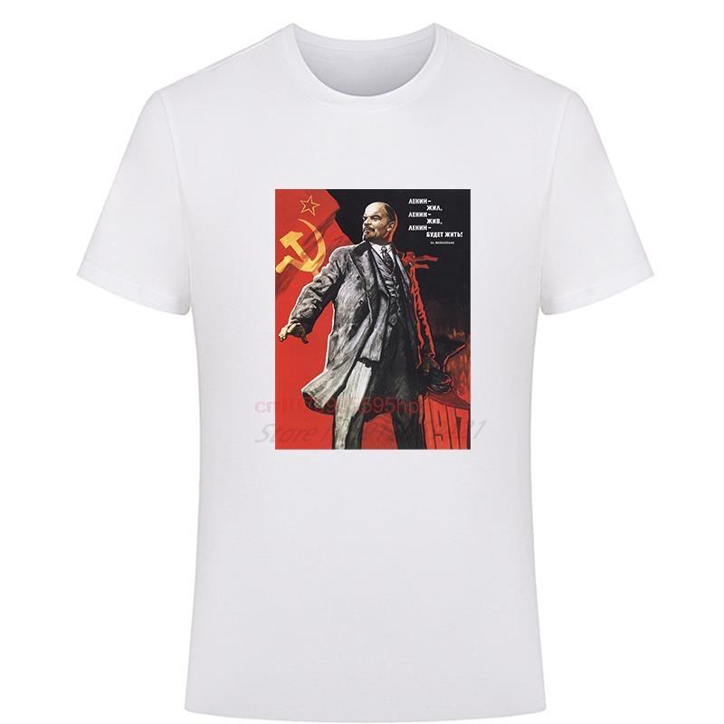 Lenin Is Alive Soviet Graphic Tshirt Ussr Propaganda Poster Cotton Unisexs Print Summer Big Size Short Sleeve Casual Tee