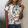 Summer Round Neck Facial Painting 3D Print Top Fashionable Casual Short Sleeved Women's T-shirts