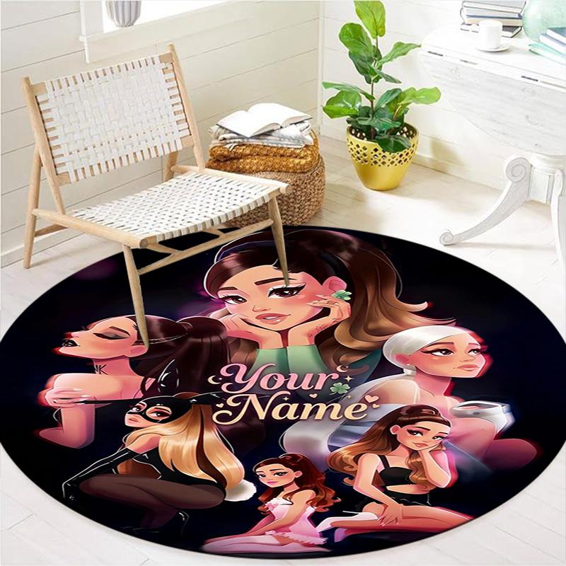 Floral Dreams Custom Name Round Area Rug Carpet Rug For Living Room Bedroom Sofa Playroom Decor Nonslip Floor Mat