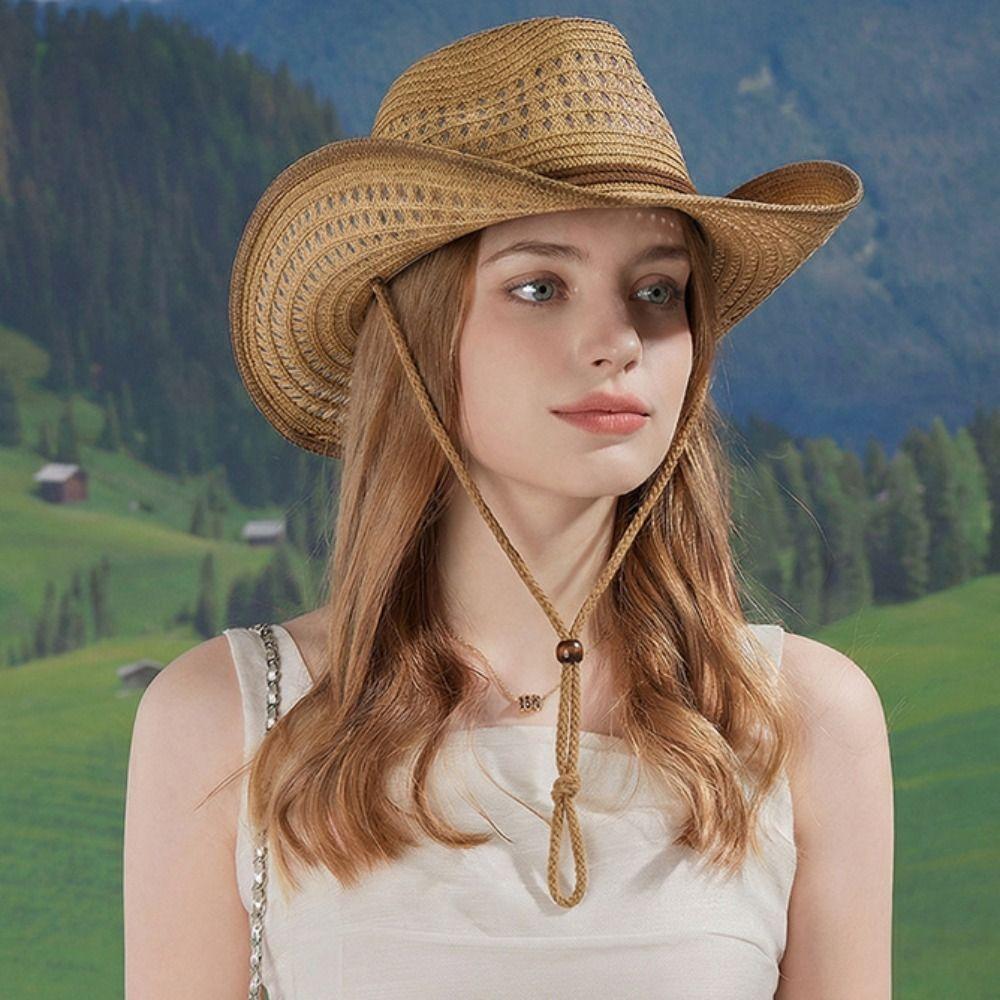 Ethnic Style Western Cowboy Hat Wide Brim Cowgirl Visor Cap Classic Sun Hat  Unisex