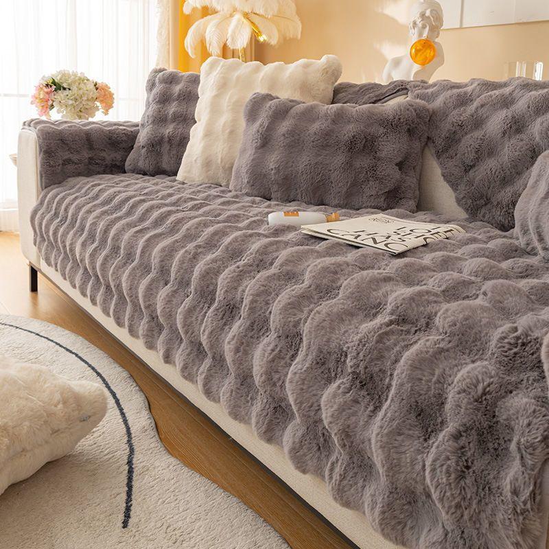 Round Bubble Plush Sofa Cushion Imitation Rabbit Long Plush Sofa Cover Winter Warmth Thicken Anti Slip Protecti Couch Covers