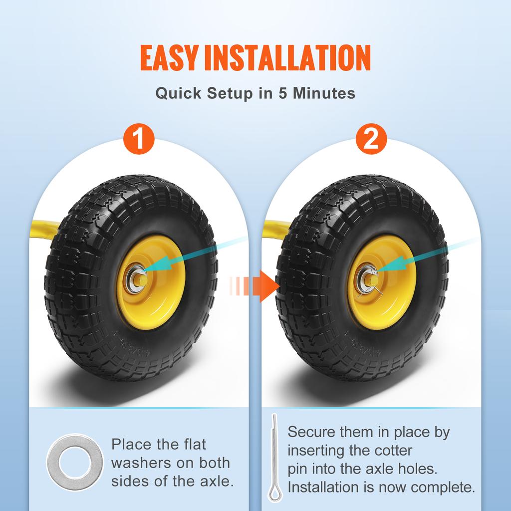 SucceBuy 2-Pack Solid PU Run-Flat Tire Wheel 10" Flat Free Tubeless Tires and Wheels for Dollies Garden Trailers Various Carts