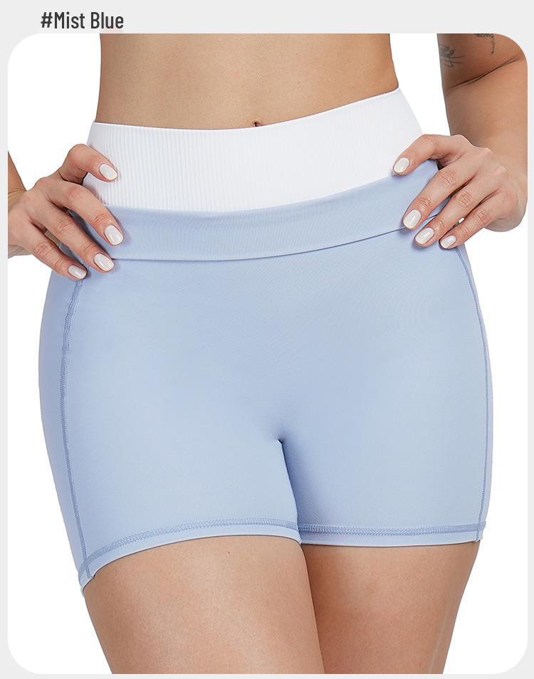Hohe Taillen Farbe Block Po-Hebende Yoga-Shorts – Damen Gerippte Nude-Gefühl Lauf-Sport-Shorts (Stil 3129)